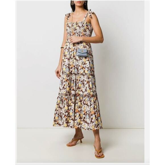 Tory Burch Dresses & Skirts - Tory Burch Floral Tie-Shoulder Smocked Sun Dress Reverie Size X Small